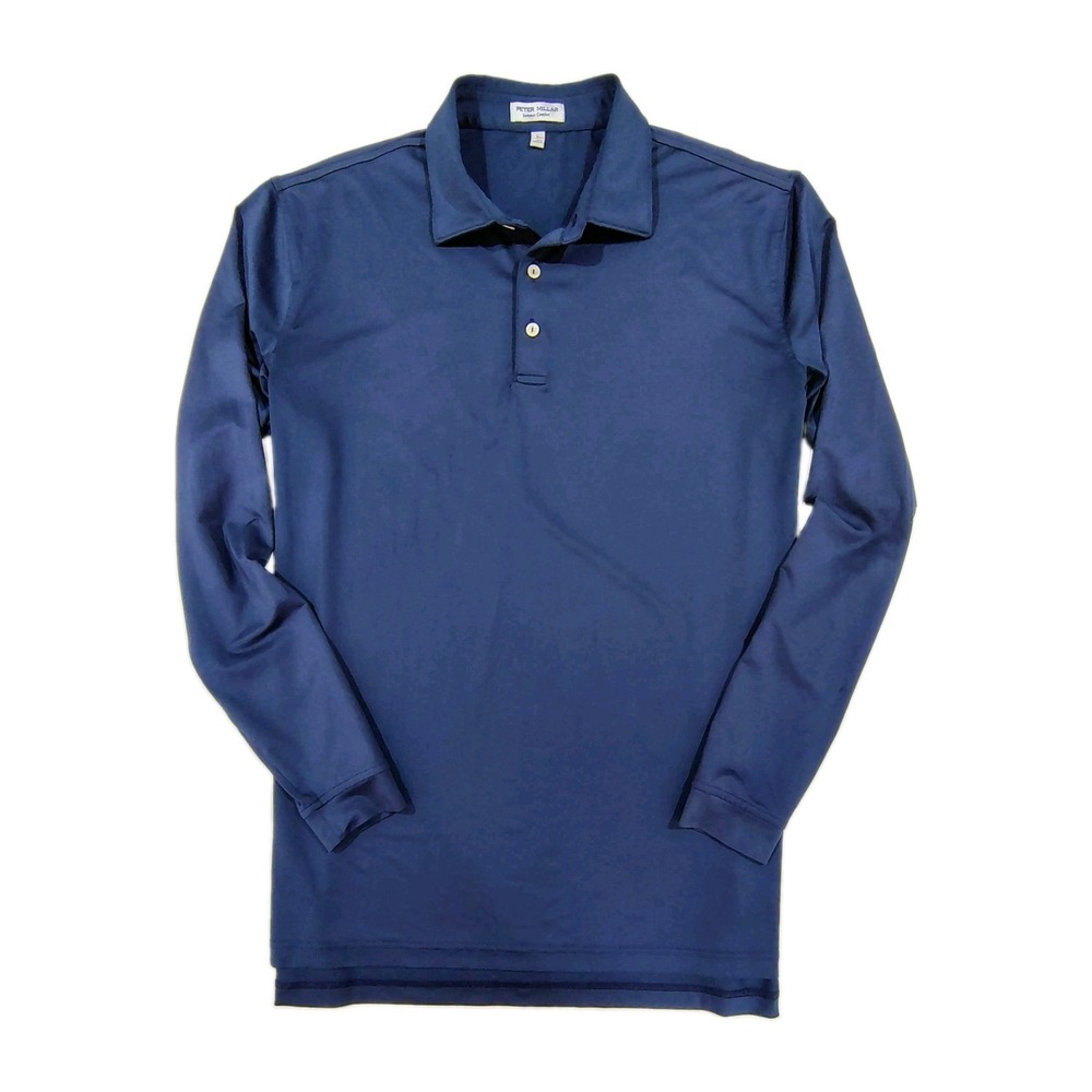 Peter Millar Summer Comfort Polo Shirt Mens Large Blue Long Sleeve Golf Stretch